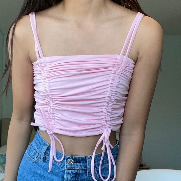 Dolls Kill Tops - pink ruched dolls kill top